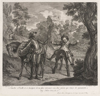 KG 12949
<br/>
Sancho ontdekt dat zijn trouwe ezel verdwenen is.
<br/>
<em>Ravenet, Simon François I (1706-1774)</em>